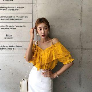Off-shoulder Ruffled Lace Blouse