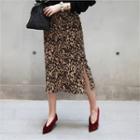 Slit-hem Leopard Print Midi Skirt Leopard - One Size