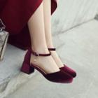 Chunky-heel Velvet Pumps