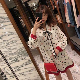 Dotted Lettering Long-sleeve Mini Shift Dress