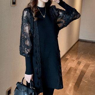 Long-sleeve Lace Panel Short Dress