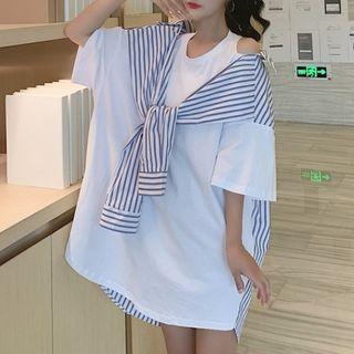 Mock Two-piece Panel Shawl Medium Long Top