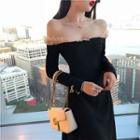 Long-sleeve Off-shoulder A-line Maxi Dress Black - One Size