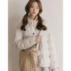 V-neck Buttoned Quilted Jacket Ivory - One Size