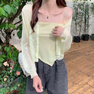 Plaid Camisole Top / Long-sleeve Light Cardigan