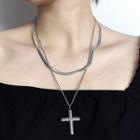 Stainless Steel Cross Pendant Layered Necklace As Shown In Figure - One Size