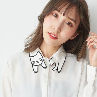 Cat Embroidered Collar Shirt Off-white - One Size