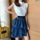 Mock Neck Sleeveless Top / A-line Skirt