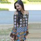 Fringed Patterned Off-shoulder Dress