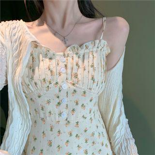 Cardigan / Spaghetti Strap Floral Midi Sundress