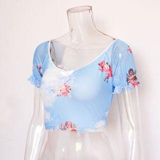 Short-sleeve Printed Crop Top (various Designs)