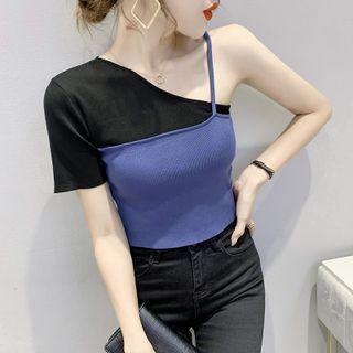One-shoulder Mock Two-piece Cropped T-shirt