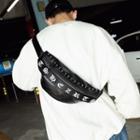 Skull Studded Lettering Belt Bag Black - One Size
