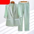 Elbow-sleeve Rhinestone Blazer / Straight Leg Pants / Set