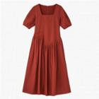 Short-sleeve Square-neck Irregular Midi A-line Dress