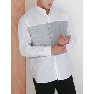 Mandarin-collar Striped-panel Shirt