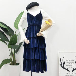 Sleeveless Layered Velvet Dress