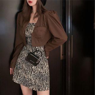 Spaghetti Strap Zebra Print A-line Dress / Cropped Blazer