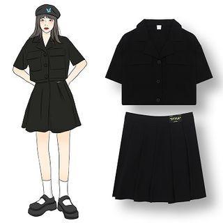 Set: Short-sleeve Shirt + A-line Cargo Skirt