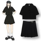 Set: Short-sleeve Shirt + A-line Cargo Skirt