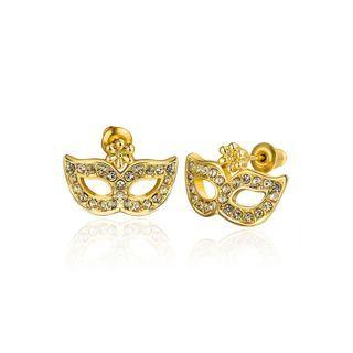 Fashion Dazzling Plated Gold Mask Stud Earrings With Austrian Element Crystal Golden - One Size