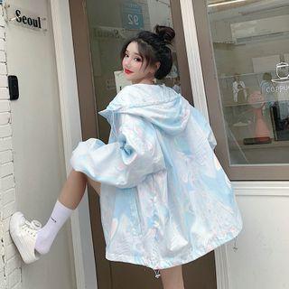 Tie Dye Zip-up Hooded Jacket Blue - One Size