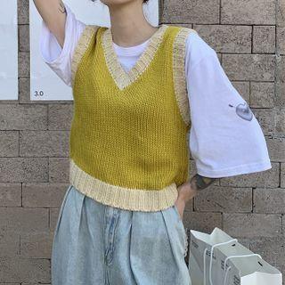 Contrast Trim Sweater Vest Yellow - One Size
