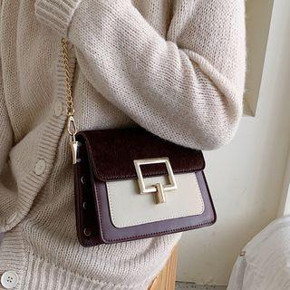 Faux Leather Chain Strap Paneled Crossbody Bag