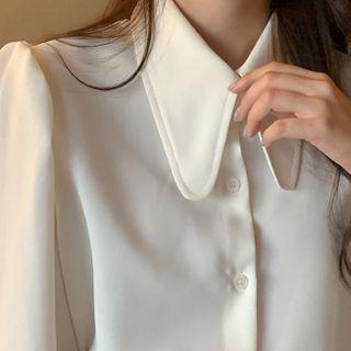 Cropped Sleeve Plain Shirt White - One Size