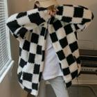 Check Fleece Zip Jacket Check - Black & White - One Size