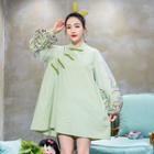 Embroidered Long-sleeve Panel A-line Dress