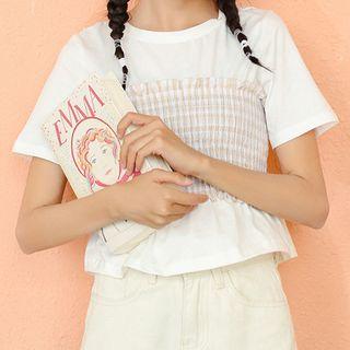 Short-sleeve Gingham Panel T-shirt