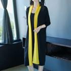 Color Block Open Front Knitted Jacket Yellow - One Size