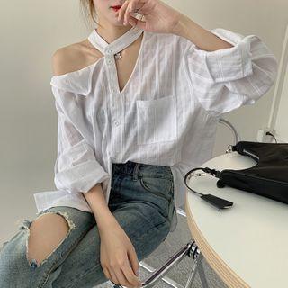 Long Sleeve Cutout Loose Shirt