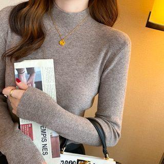 Mock-neck Plain Knit Top In 7 Colors