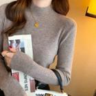 Mock-neck Plain Knit Top In 7 Colors