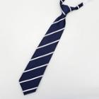 Striped No Tie Neck Tie White Stripes - Navy Blue - One Size