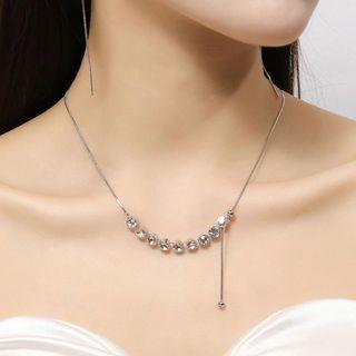 Rhinestone Asymmetrical Alloy Y Necklace Silver - One Size