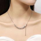 Rhinestone Asymmetrical Alloy Y Necklace Silver - One Size
