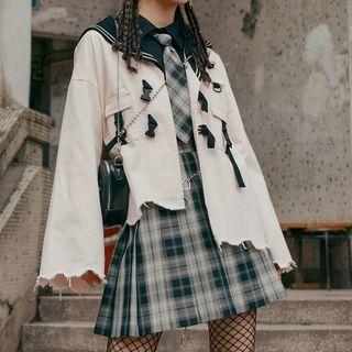 Flower Embroidered Distressed Jacket