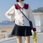 Two-tone Heart Button Cardigan Off-white - One Size