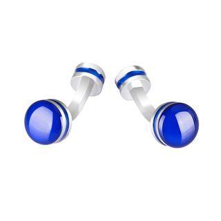 Fashion Simple Blue Drip Geometric Round Cufflinks Silver - One Size