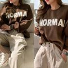 Drop-shoulder Letter Patch Sweatshirt Brown - One Size