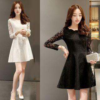 Lace Panel Plain A-line Dress