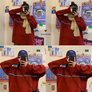 Contrast Panel Sweater Red - One Size