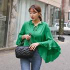 Tie-neck Ruffled Bell-sleeve Blouse