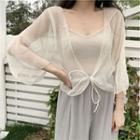 3/4-sleeve Tie-front Chiffon Light Jacket