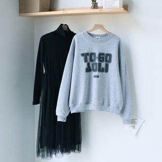 Lettering Pullover / Mock Neck Long-sleeve Midi Dress