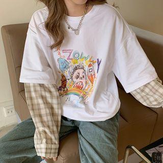 Mock Two-piece Cartoon Print Shirt