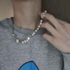 Smiley Rhinestone Faux Pearl Alloy Necklace 1 Pc - Silver - One Size